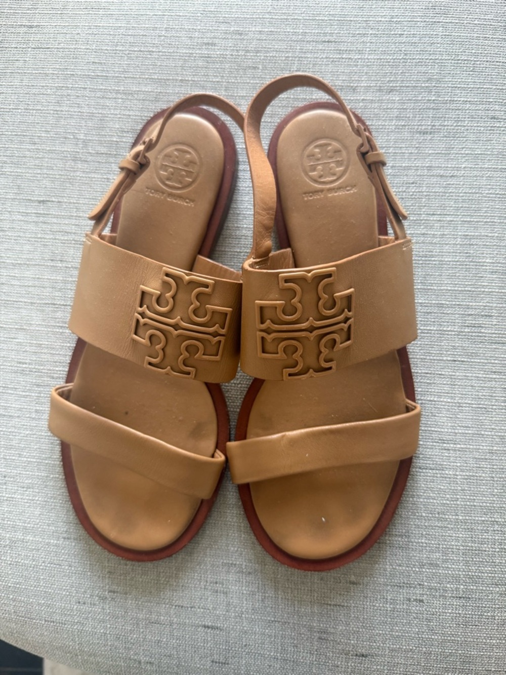 Tory Burch Tan Leather Logo Slingback Sandals